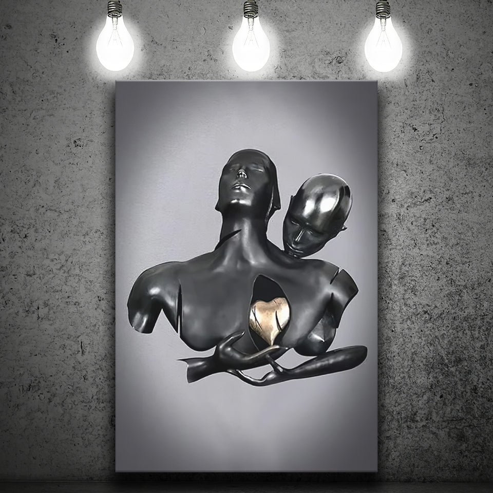 3D Effect Art Golden Love Heart Canvas Prints Wall Art - Painting Canvas, Home Wall Decor, For Sale