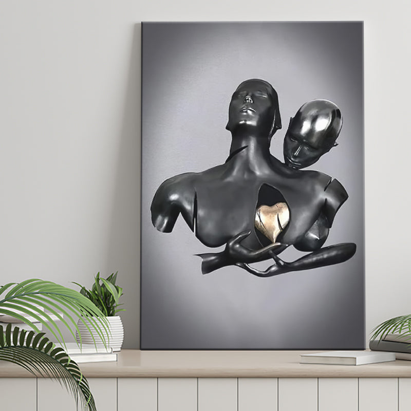 3D Effect Art Golden Love Heart Canvas Prints Wall Art - Painting Canvas, Home Wall Decor, For Sale