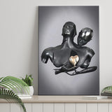 3D Effect Art Golden Love Heart Canvas Prints Wall Art - Painting Canvas, Home Wall Decor, For Sale