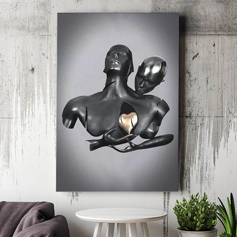 3D Effect Art Golden Love Heart Canvas Prints Wall Art - Painting Canvas, Home Wall Decor, For Sale