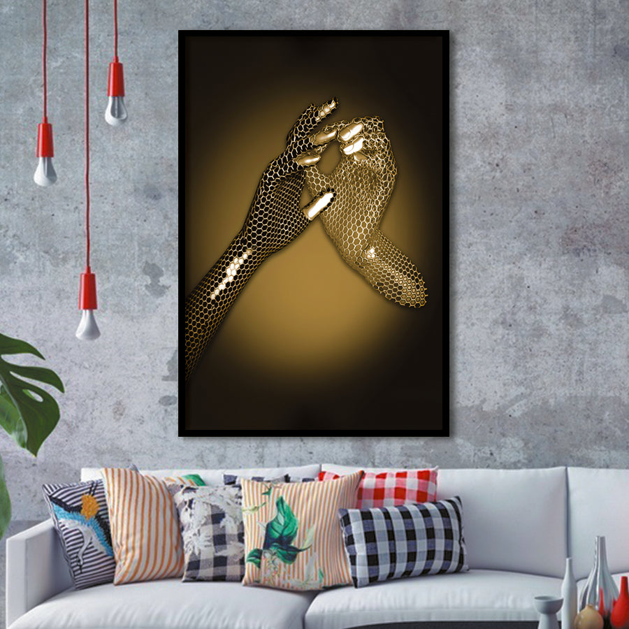 3D Effect Art Hand in Hand Gold Framed Art Prints Wall Decor - Painting Prints, Wall Art, Home Decor, Prints for Sale