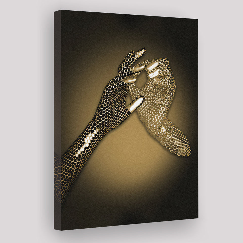 3D Effect Art Hand in Hand Gold Canvas Prints Wall Art - Painting Canvas, Wall Decor, Home Decor, Prints for Sale
