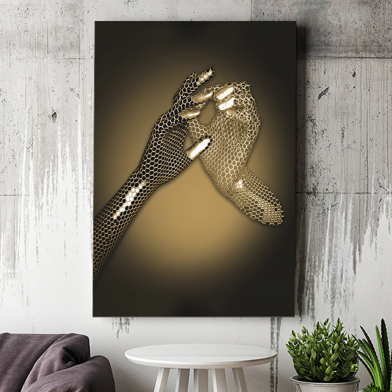 3D Effect Art Hand in Hand Gold Canvas Prints Wall Art - Painting Canvas, Wall Decor, Home Decor, Prints for Sale