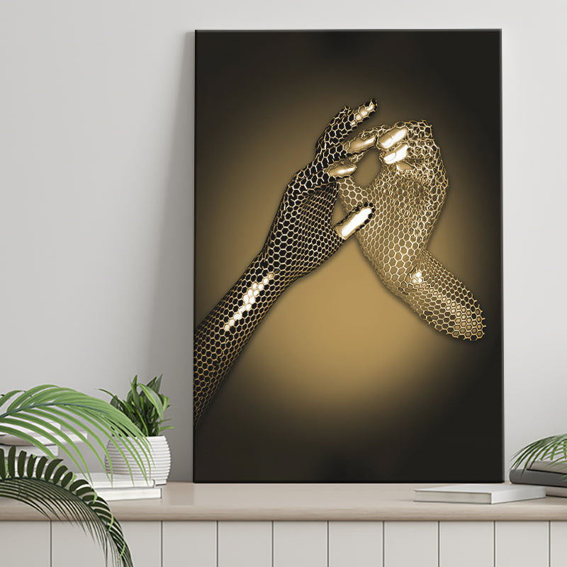 3D Effect Art Hand in Hand Gold Canvas Prints Wall Art - Painting Canvas, Wall Decor, Home Decor, Prints for Sale