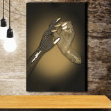 3D Effect Art Hand in Hand Gold Canvas Prints Wall Art - Painting Canvas, Wall Decor, Home Decor, Prints for Sale