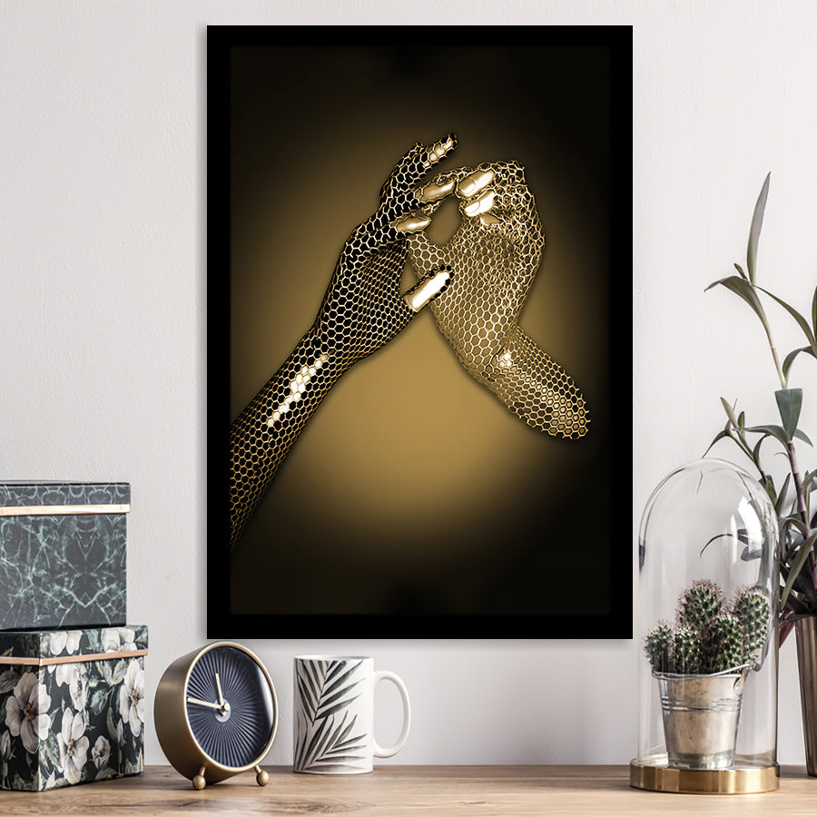 3D Effect Art Hand in Hand Gold Framed Art Prints Wall Decor - Painting Prints, Wall Art, Home Decor, Prints for Sale