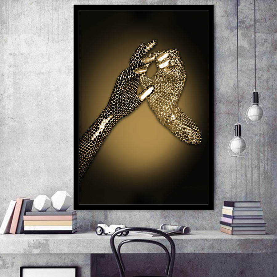 3D Effect Art Hand in Hand Gold Framed Art Prints Wall Decor - Painting Prints, Wall Art, Home Decor, Prints for Sale