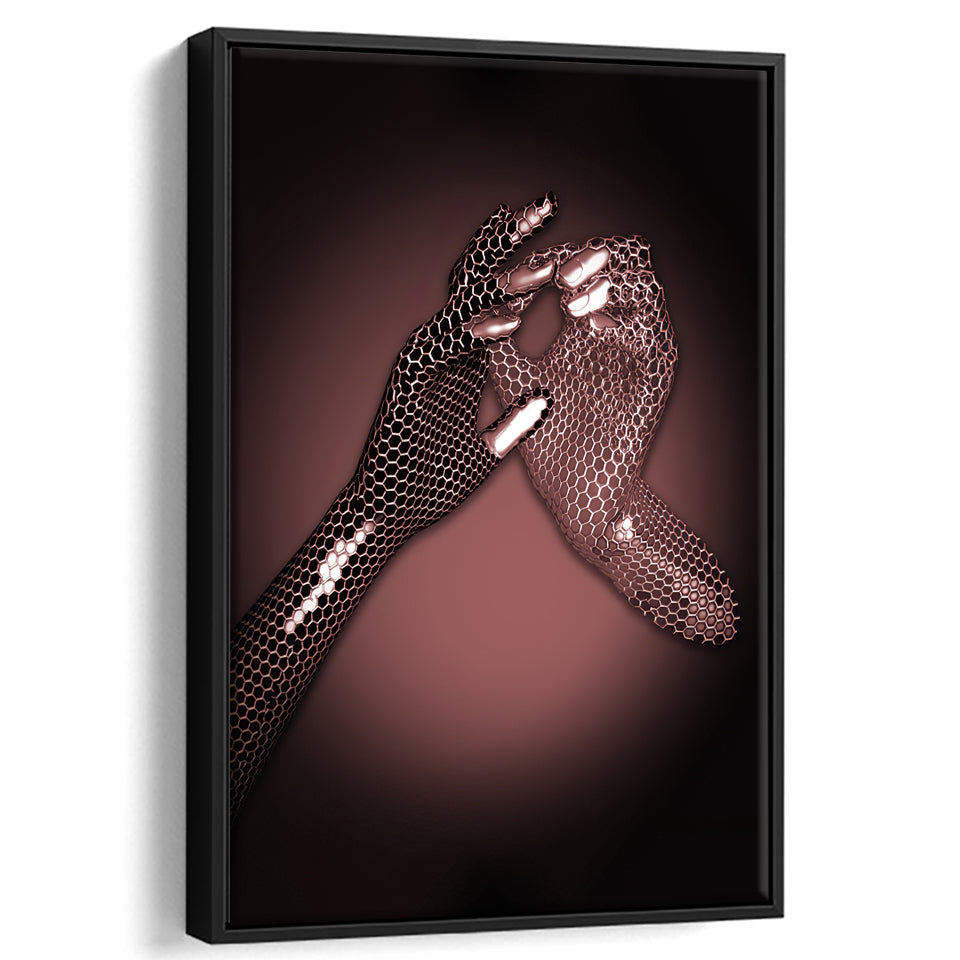 3D Effect Art Hand in Hand Pink Gold Color Framed Canvas Prints Wall Art - Painting Canvas, Wall Decor, Framed Art, Prints for Sale