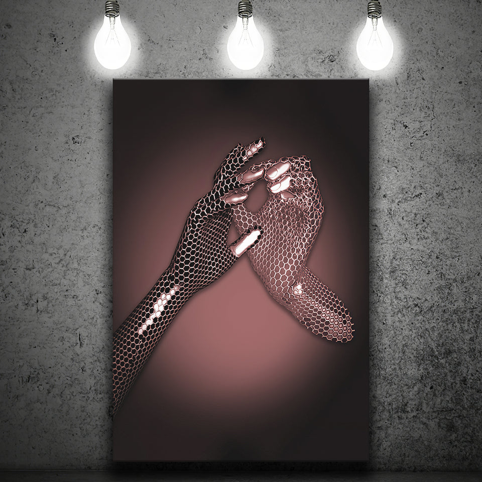 3D Effect Art Hand in Hand Pink Gold Color Canvas Prints Wall Art - Painting Canvas, Wall Decor, Home Decor, Prints for Sale