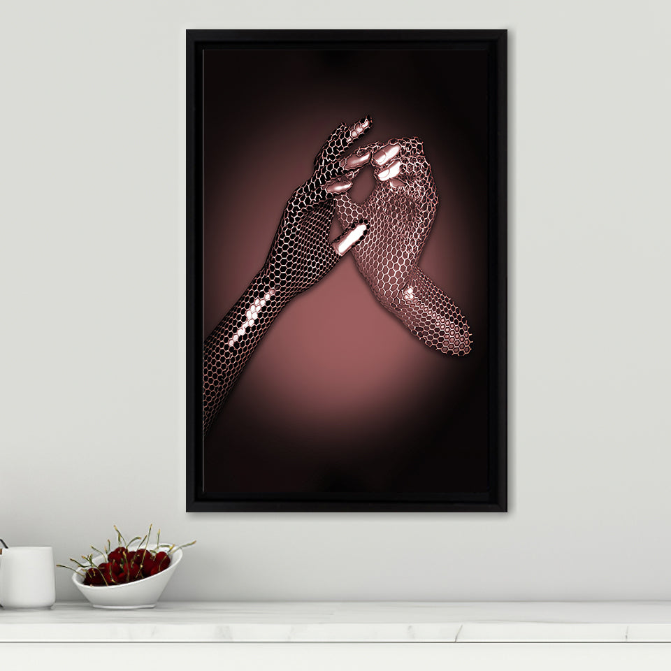 3D Effect Art Hand in Hand Pink Gold Color Framed Canvas Prints Wall Art - Painting Canvas, Wall Decor, Framed Art, Prints for Sale