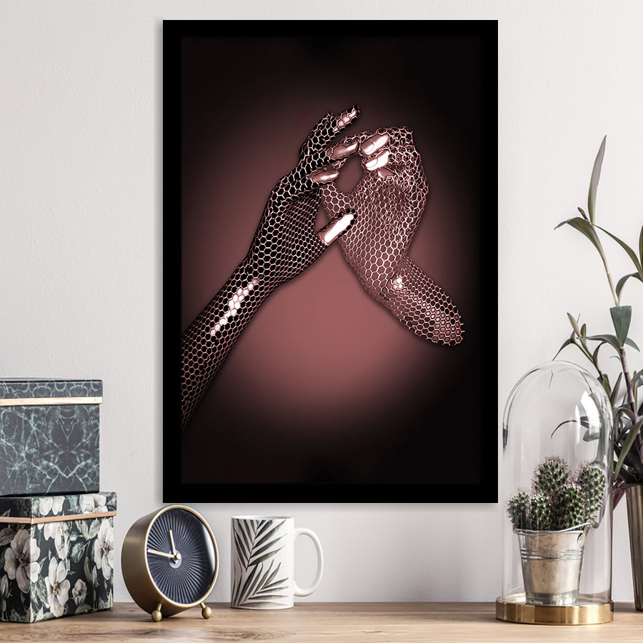 3D Effect Art Hand in Hand Pink Gold Color Framed Art Prints Wall Decor - Painting Prints, Wall Art, Home Decor, Prints for Sale