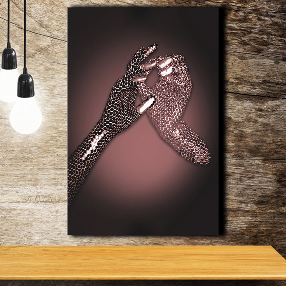 3D Effect Art Hand in Hand Pink Gold Color Canvas Prints Wall Art - Painting Canvas, Wall Decor, Home Decor, Prints for Sale