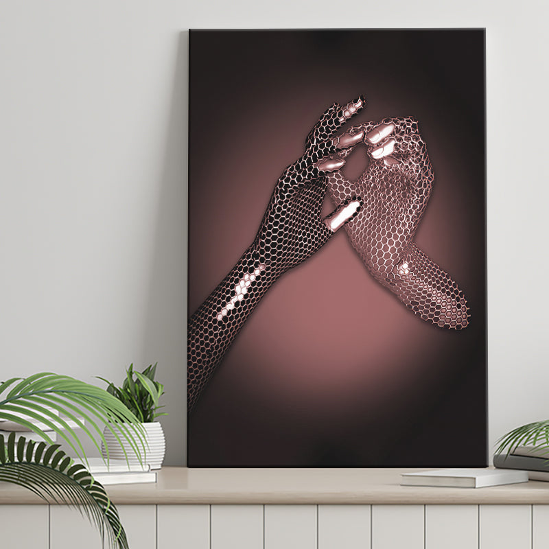 3D Effect Art Hand in Hand Pink Gold Color Canvas Prints Wall Art - Painting Canvas, Wall Decor, Home Decor, Prints for Sale