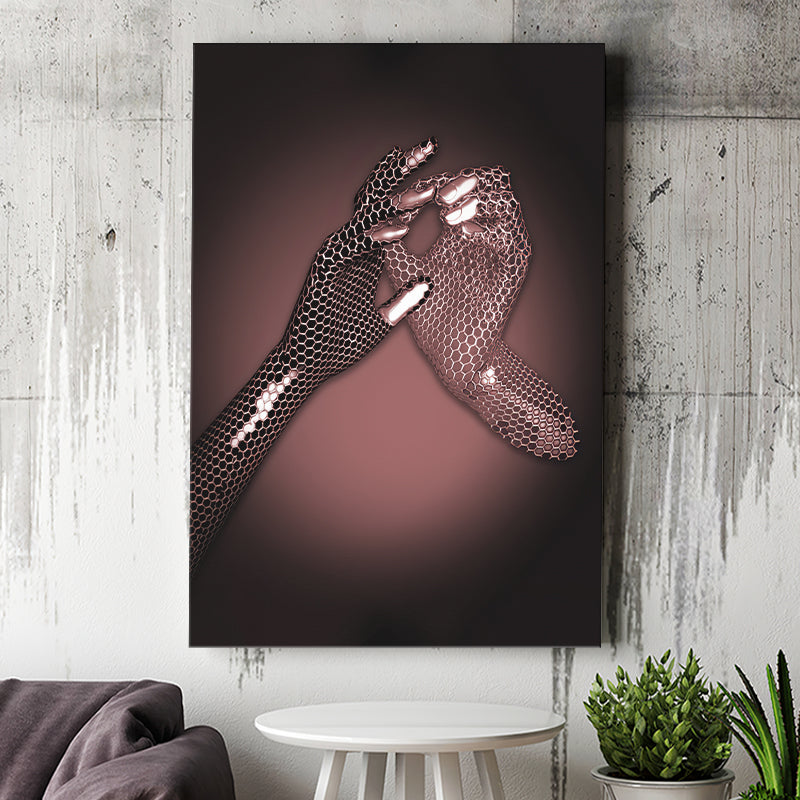 3D Effect Art Hand in Hand Pink Gold Color Canvas Prints Wall Art - Painting Canvas, Wall Decor, Home Decor, Prints for Sale