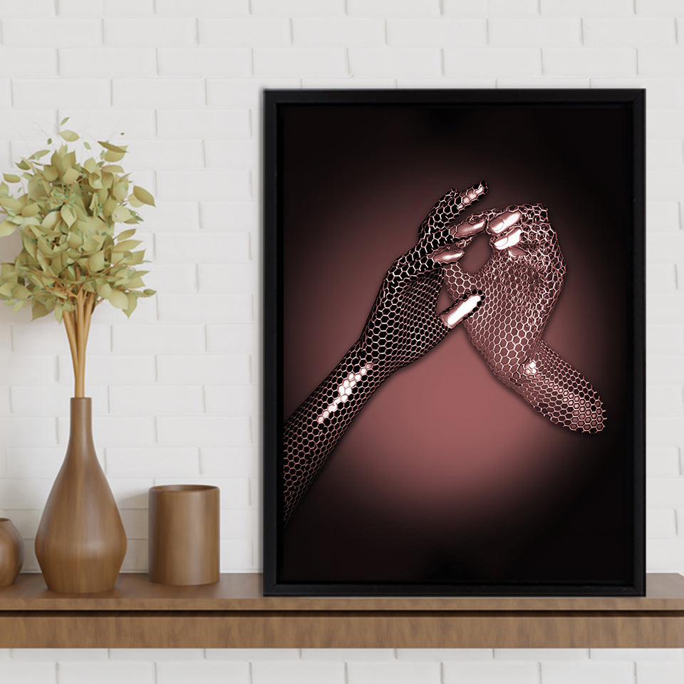 3D Effect Art Hand in Hand Pink Gold Color Framed Canvas Prints Wall Art - Painting Canvas, Wall Decor, Framed Art, Prints for Sale