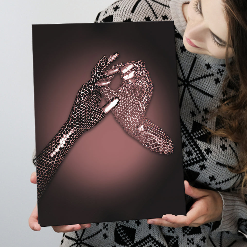 3D Effect Art Hand in Hand Pink Gold Color Canvas Prints Wall Art - Painting Canvas, Wall Decor, Home Decor, Prints for Sale