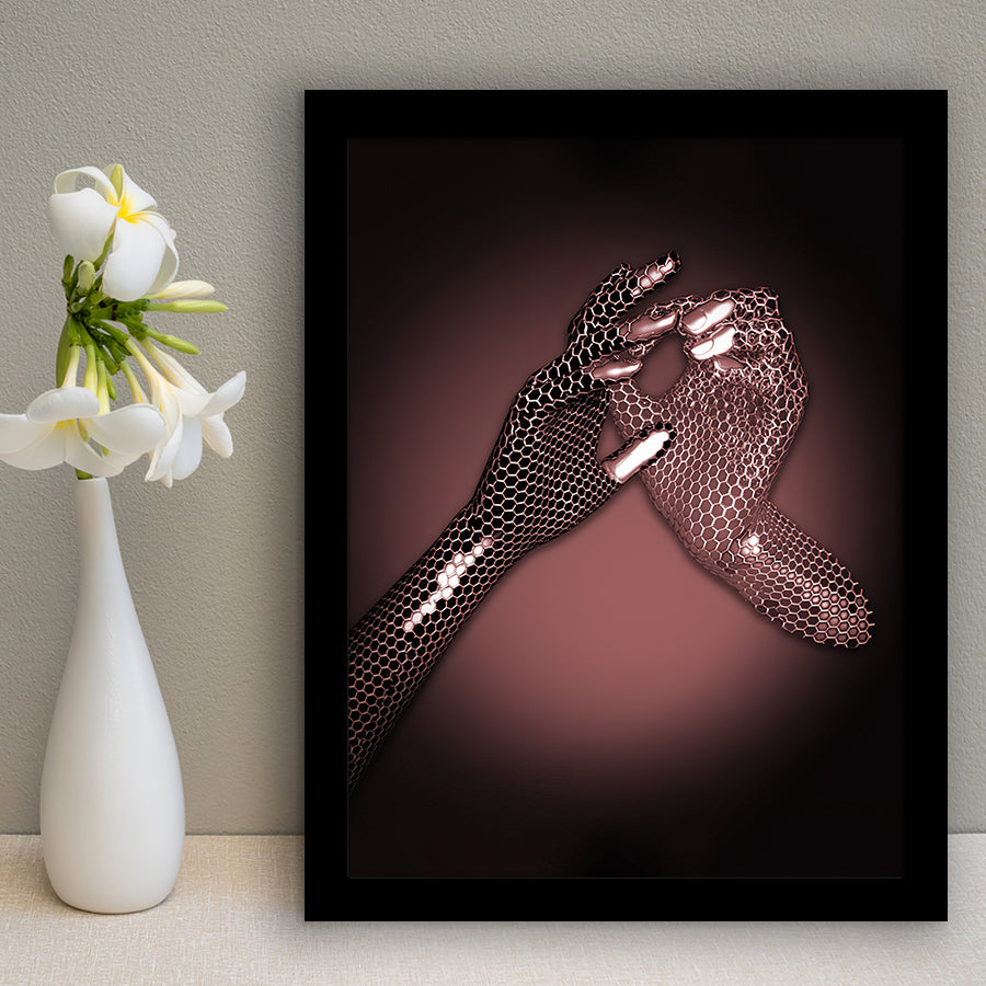 3D Effect Art Hand in Hand Pink Gold Color Framed Art Prints Wall Decor - Painting Prints, Wall Art, Home Decor, Prints for Sale