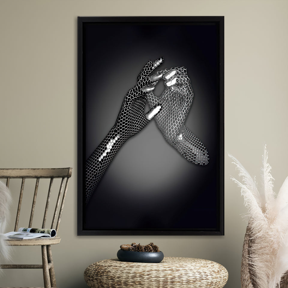3D Effect Art Hand in Hand Framed Canvas Prints Wall Art - Painting Canvas, Wall Decor, Framed Art, Prints for Sale