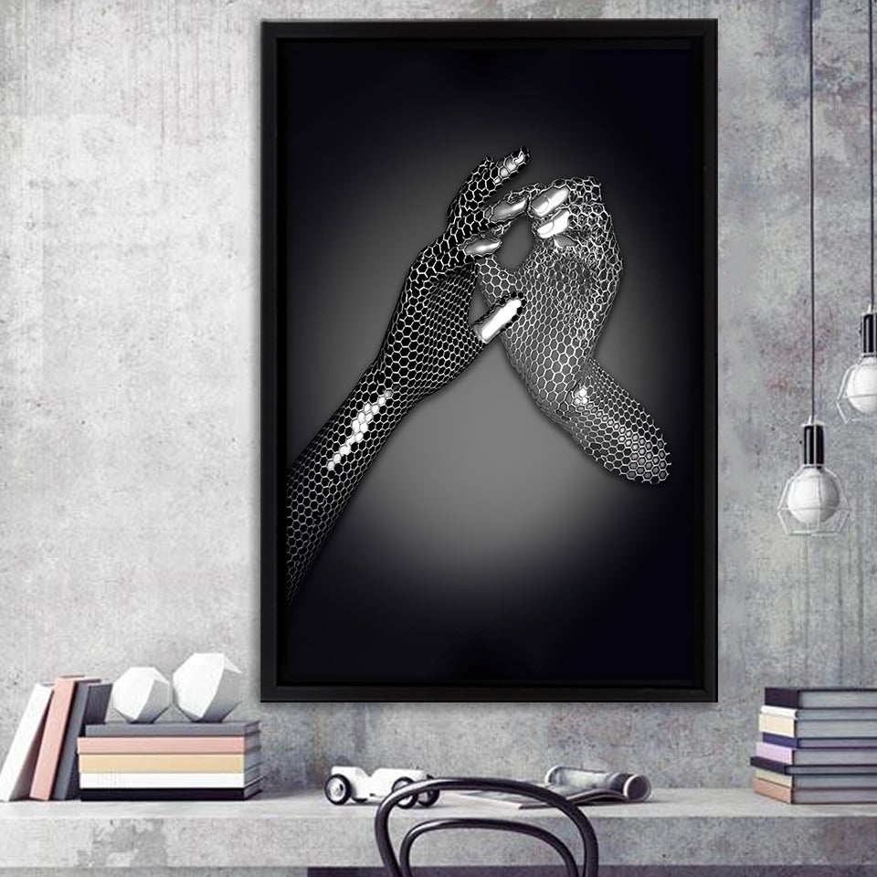 3D Effect Art Hand in Hand Framed Canvas Prints Wall Art - Painting Canvas, Wall Decor, Framed Art, Prints for Sale