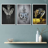 3D Effect Art Hides Pain And Melting,Unconventional Queen,Woman With Gold Hair Set of 3 Piece Framed Canvas Prints Wall Art