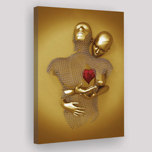 3D Effect Art Hug Love Red Moon Heart Gold Color V1 Canvas Prints Wall Art - Painting Canvas, Home Wall Decor, For Sale