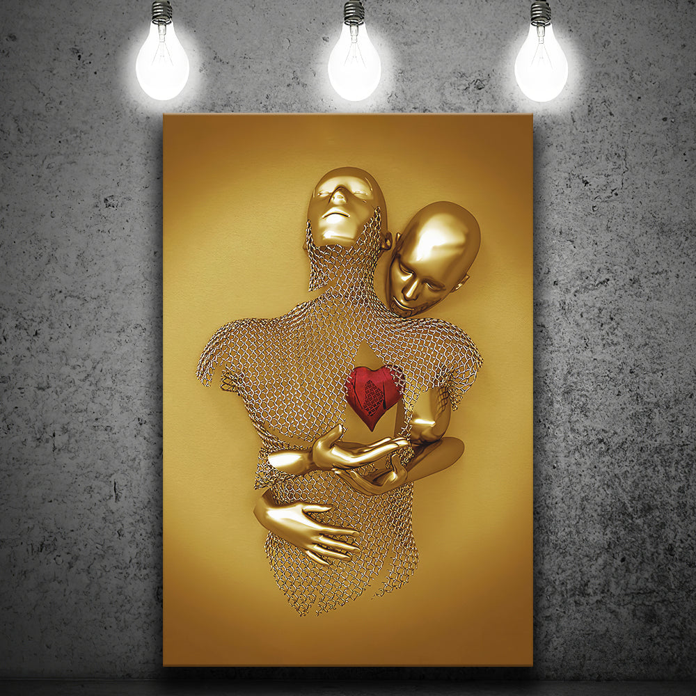 3D Effect Art Hug Love Prints Heart UnixCanvas Red Canvas V1 Color Gold – Wall Moon