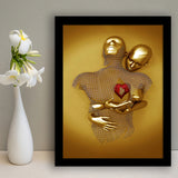3D Effect Art Hug Love Red Moon Heart Gold Color V2 Framed Art Prints Wall Decor - Painting Art, Home Decor,Wall Art, Framed Picture