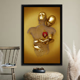 3D Effect Art Hug Love Red Moon Heart Gold Color V2 Framed Canvas Prints Wall Art - Painting Canvas, Home Wall Decor,Framed Picture, For Sale