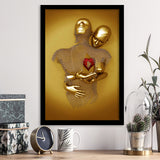 3D Effect Art Hug Love Red Moon Heart Gold Color V2 Framed Art Prints Wall Decor - Painting Art, Home Decor,Wall Art, Framed Picture