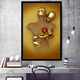 3D Effect Art Hug Love Red Moon Heart Gold Color V2 Framed Art Prints Wall Decor - Painting Art, Home Decor,Wall Art, Framed Picture
