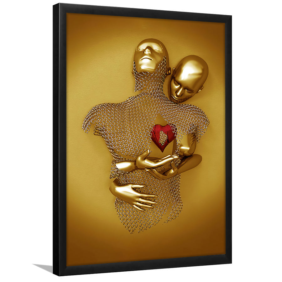 3D Effect Art Hug Love Red Moon Heart Gold Color V2 Framed Art Prints Wall Decor - Painting Art, Home Decor,Wall Art, Framed Picture