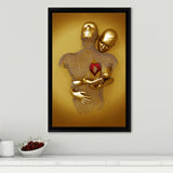 3D Effect Art Hug Love Red Moon Heart Gold Color V2 Framed Canvas Prints Wall Art - Painting Canvas, Home Wall Decor,Framed Picture, For Sale