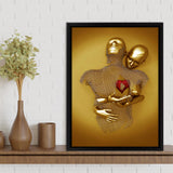 3D Effect Art Hug Love Red Moon Heart Gold Color V2 Framed Canvas Prints Wall Art - Painting Canvas, Home Wall Decor,Framed Picture, For Sale