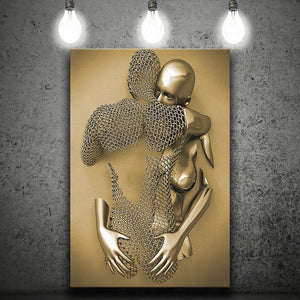 3D Effect Art Hug love Gold Canvas Prints Wall Art - Painting Canvas, Wall Decor, Home Decor, Prints for Sale