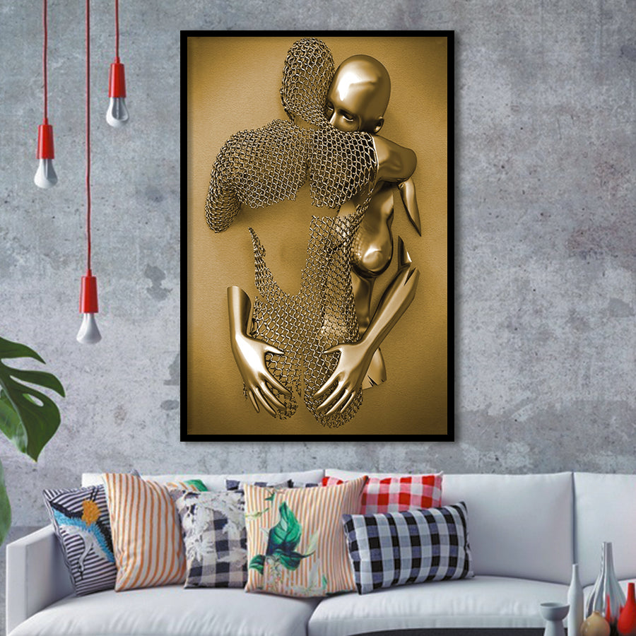 3D Effect Art Hug love Gold Framed Art Prints Wall Decor - Painting Prints, Wall Art, Home Decor, Prints for Sale