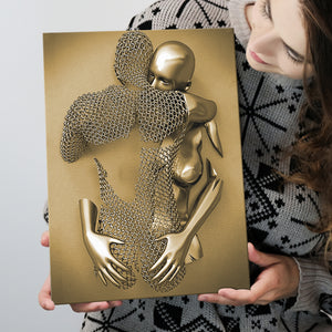 3D Effect Art Hug love Gold Canvas Prints Wall Art - Painting Canvas, Wall Decor, Home Decor, Prints for Sale