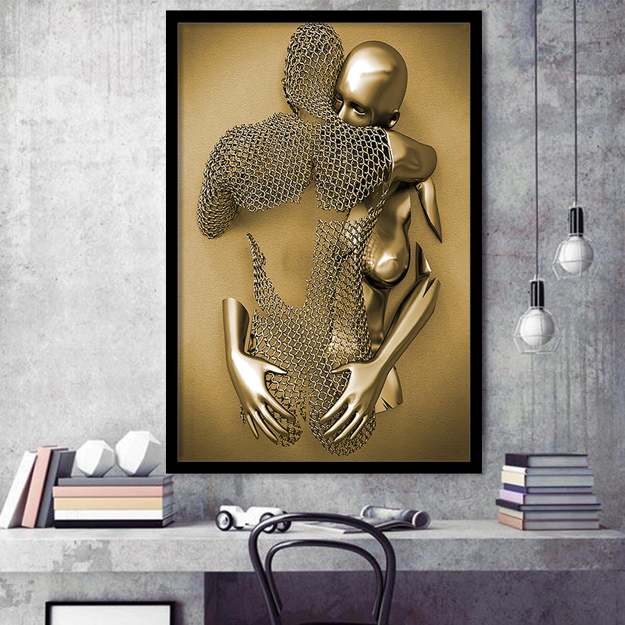 3D Effect Art Hug love Gold Framed Art Prints Wall Decor - Painting Prints, Wall Art, Home Decor, Prints for Sale