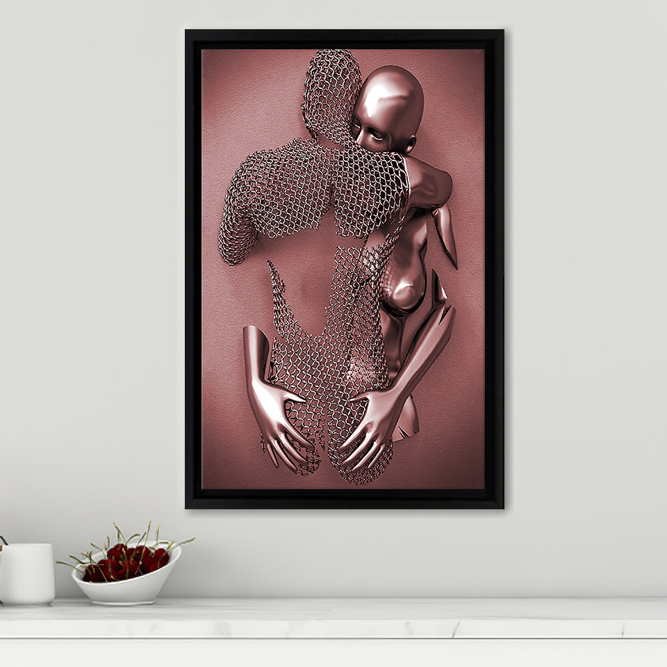 3D Effect Art Hug love Pink Gold Framed Canvas Prints Wall Art - Painting Canvas, Wall Decor, Framed Art, Prints for Sale