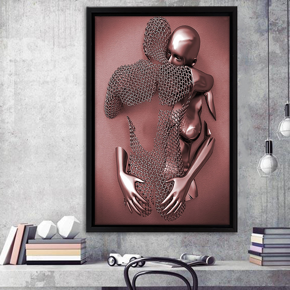 3D Effect Art Hug love Pink Gold Framed Canvas Prints Wall Art - Painting Canvas, Wall Decor, Framed Art, Prints for Sale