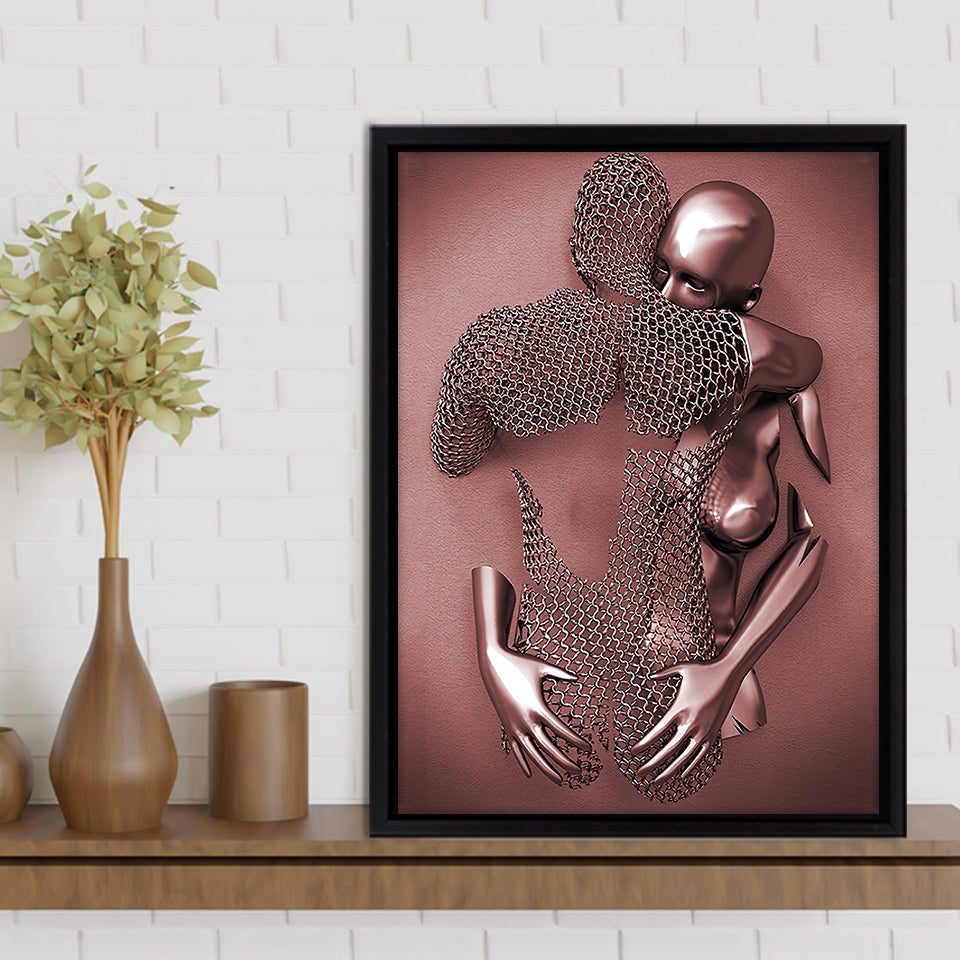 3D Effect Art Hug love Pink Gold Framed Canvas Prints Wall Art - Painting Canvas, Wall Decor, Framed Art, Prints for Sale