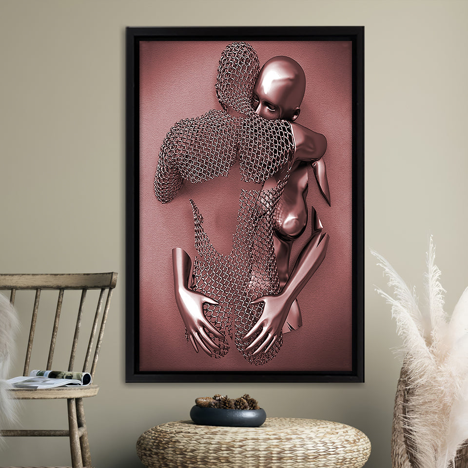 3D Effect Art Hug love Pink Gold Framed Canvas Prints Wall Art - Painting Canvas, Wall Decor, Framed Art, Prints for Sale