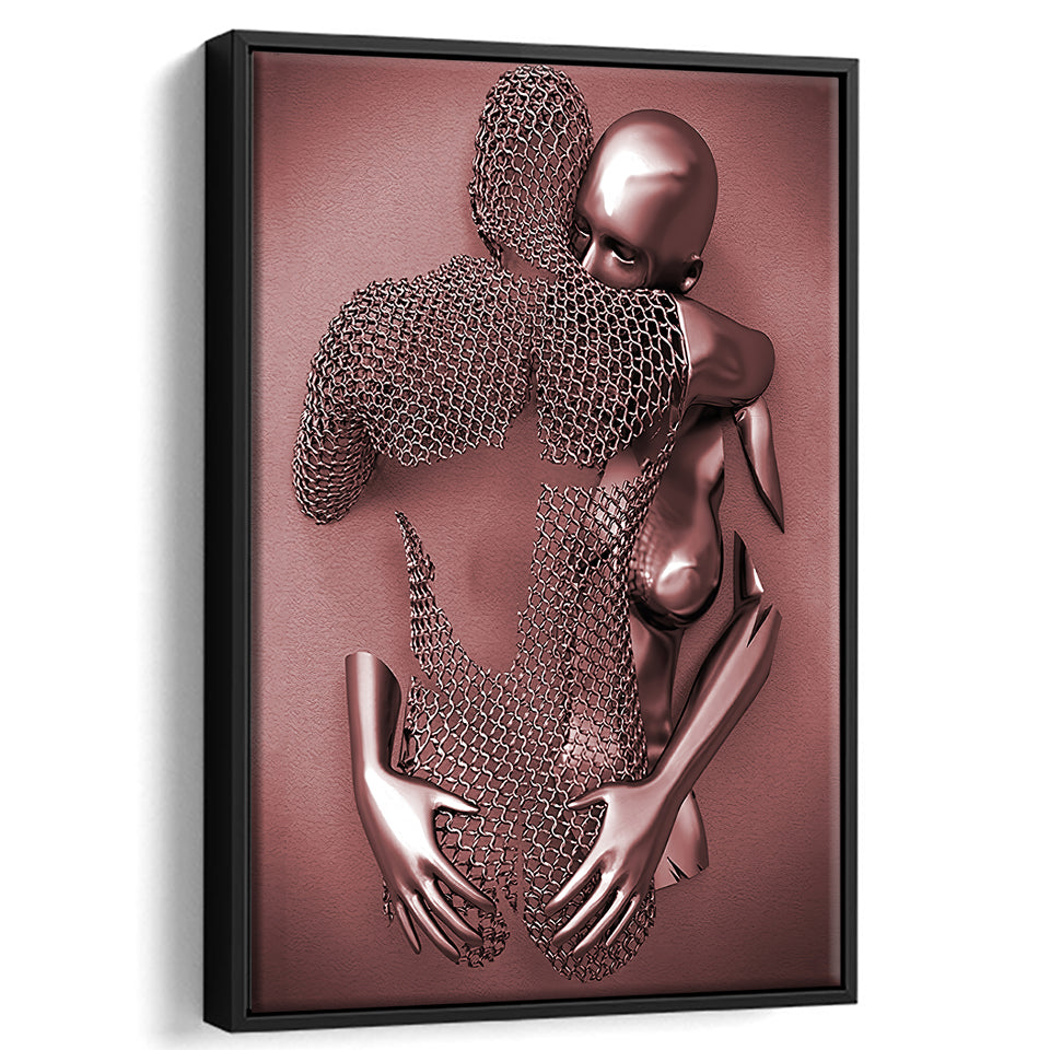 3D Effect Art Hug love Pink Gold Framed Canvas Prints Wall Art - Painting Canvas, Wall Decor, Framed Art, Prints for Sale