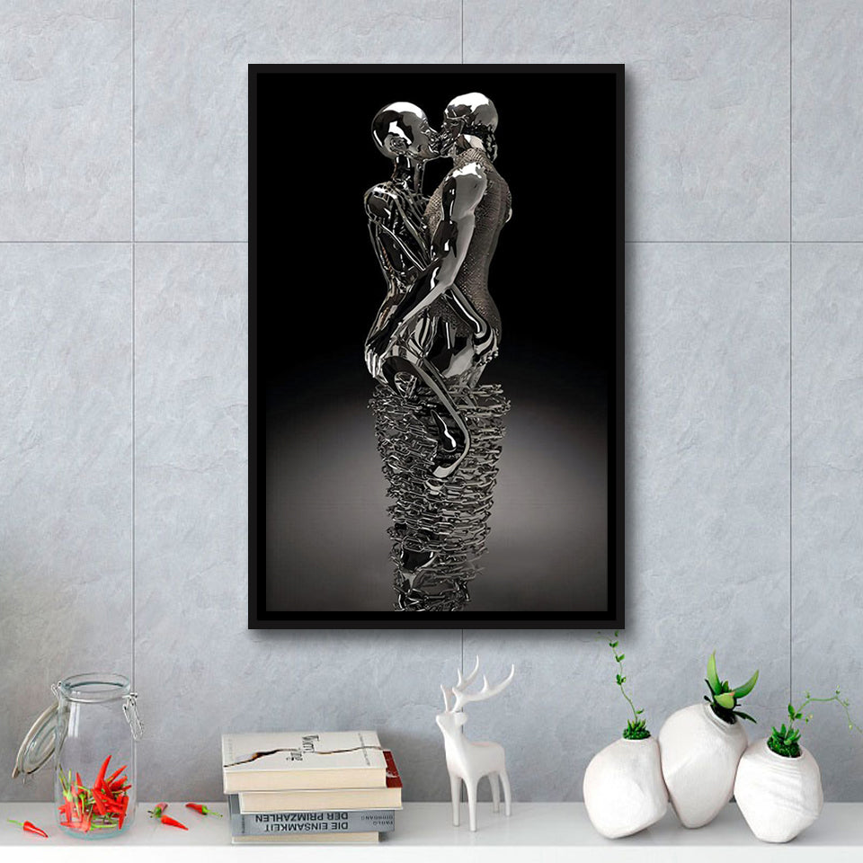 3D Effect Art Infinite Kiss Love V2 Framed Canvas Prints Wall Art - Painting Canvas, Floating Frame, Painting Prints, For Sale