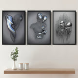 3D Effect Art Kissing Couple Wall Art Set of 3 Piece Framed Canvas Prints Wall Art Decor