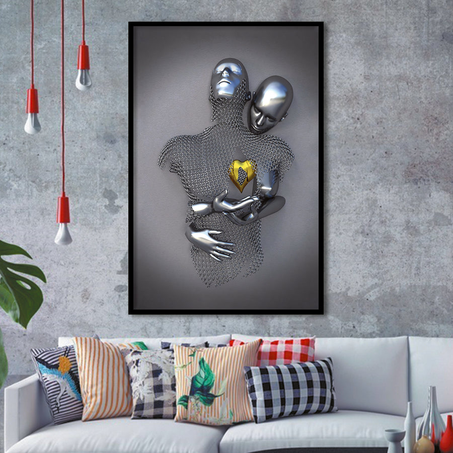 3D Effect Art Love Gold Heart V2 Framed Art Prints Wall Decor - Painting Art, Home Decor,Wall Art, Framed Picture