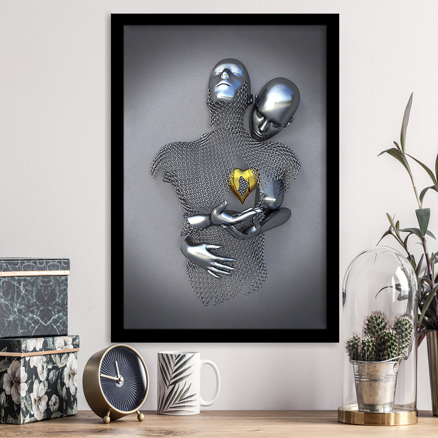 3D Effect Art Love Gold Heart V2 Framed Art Prints Wall Decor - Painting Art, Home Decor,Wall Art, Framed Picture
