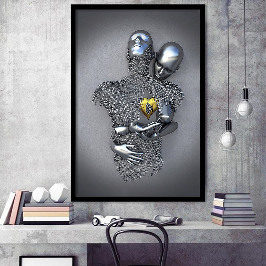3D Effect Art Love Gold Heart V2 Framed Art Prints Wall Decor - Painting Art, Home Decor,Wall Art, Framed Picture