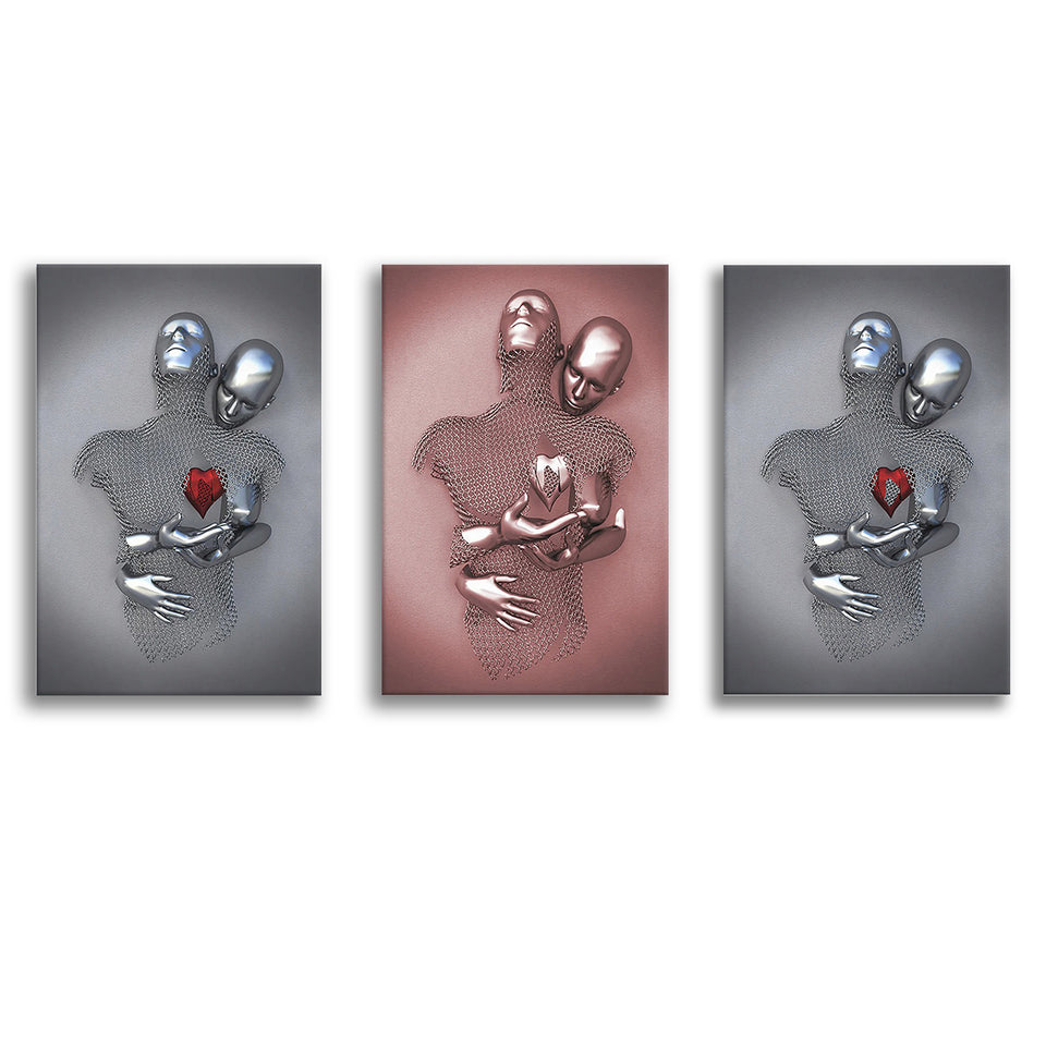3D Effect Art Love Heart Canvas Prints Wall Art Set of 3 Piece Canvas Prints Wall Art Decor