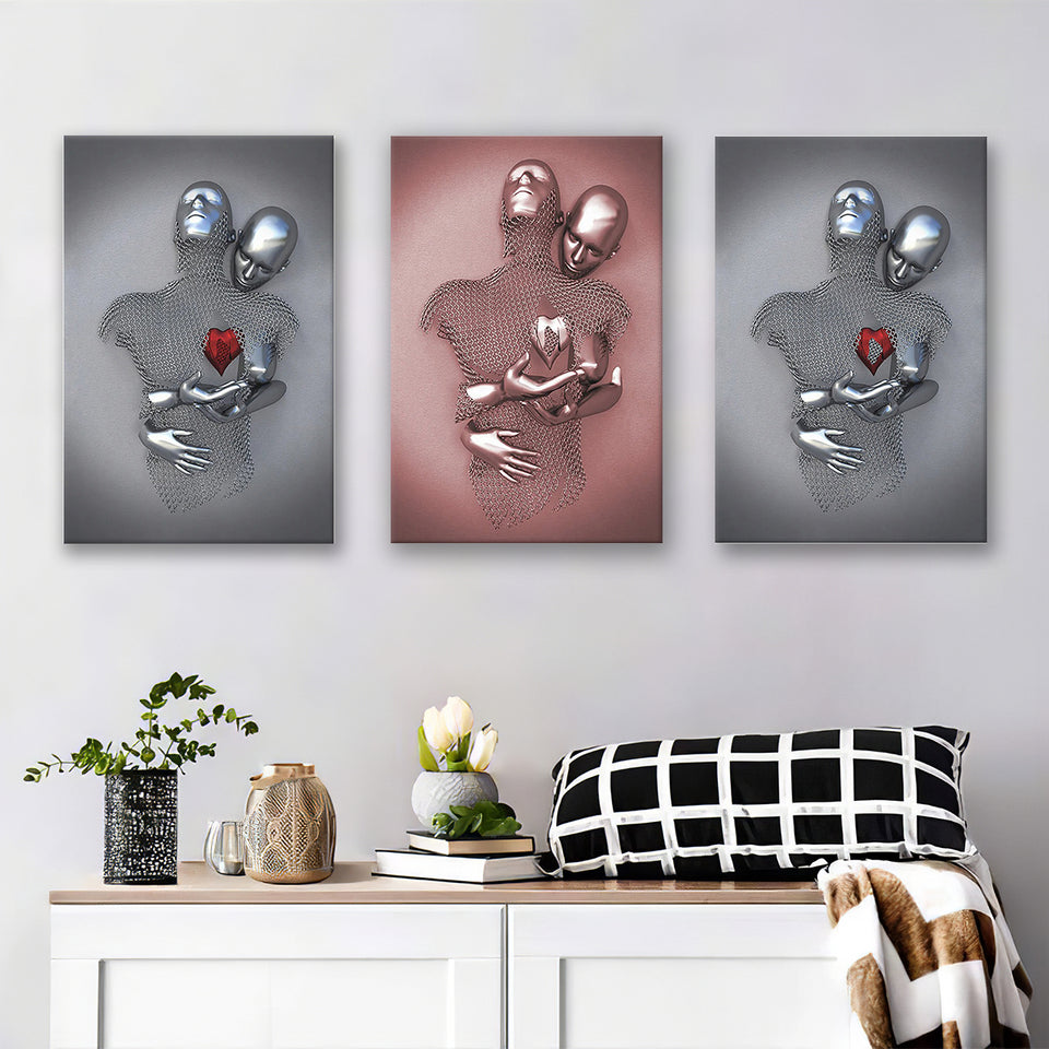 3D Effect Art Love Heart Canvas Prints Wall Art Set of 3 Piece Canvas Prints Wall Art Decor