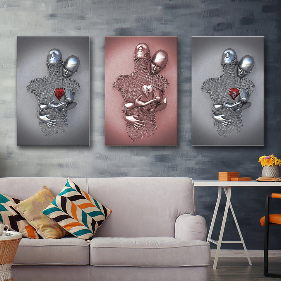 3D Effect Art Love Heart Canvas Prints Wall Art Set of 3 Piece Canvas Prints Wall Art Decor